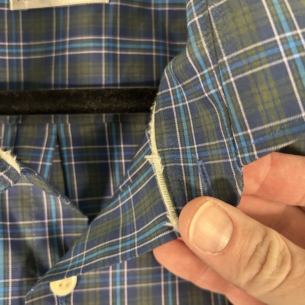 Peter Millar Dress Shirt Men'sXL Blue Green Plaid Button Up Long Sleeve Cotton B - Picture 5 of 6